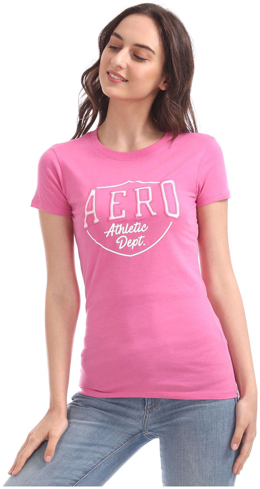 

A ropostale Women Pink Regular fit Round neck Cotton T shirt