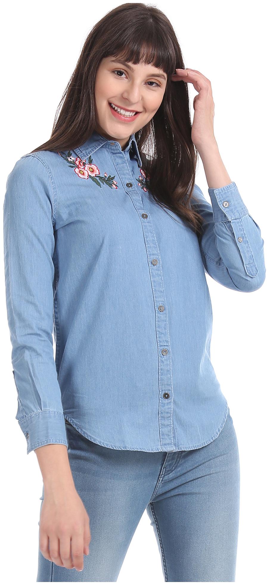 

Aeropostale Women Blue Embroidered Regular Fit Shirt