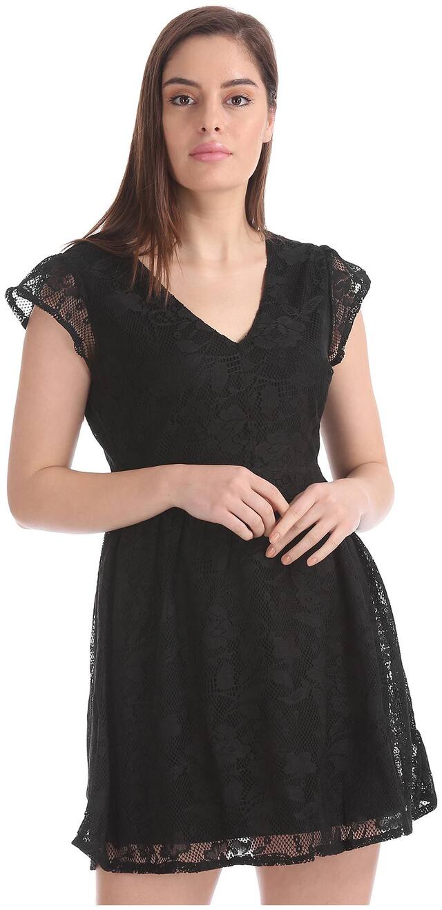 Aéropostale Black Solid Fit & flare dress