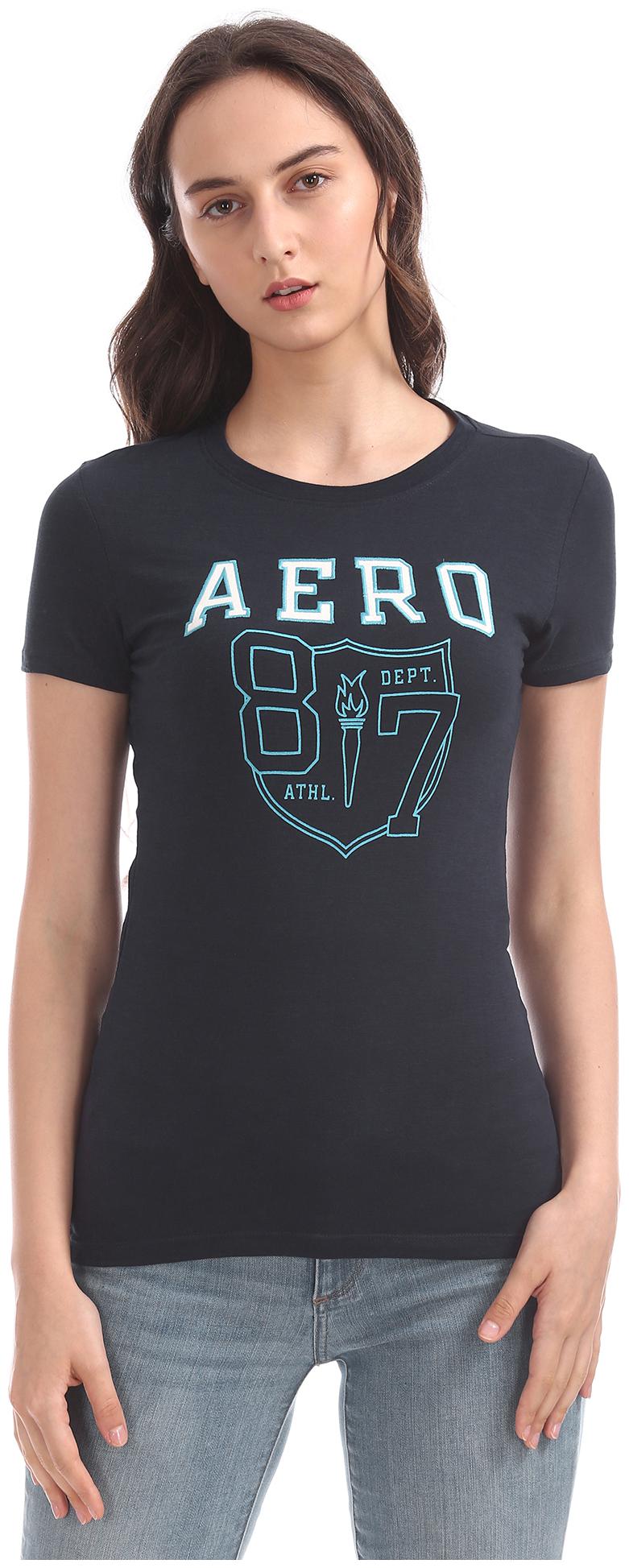 

A ropostale Women Blue Regular fit Round neck Cotton T shirt