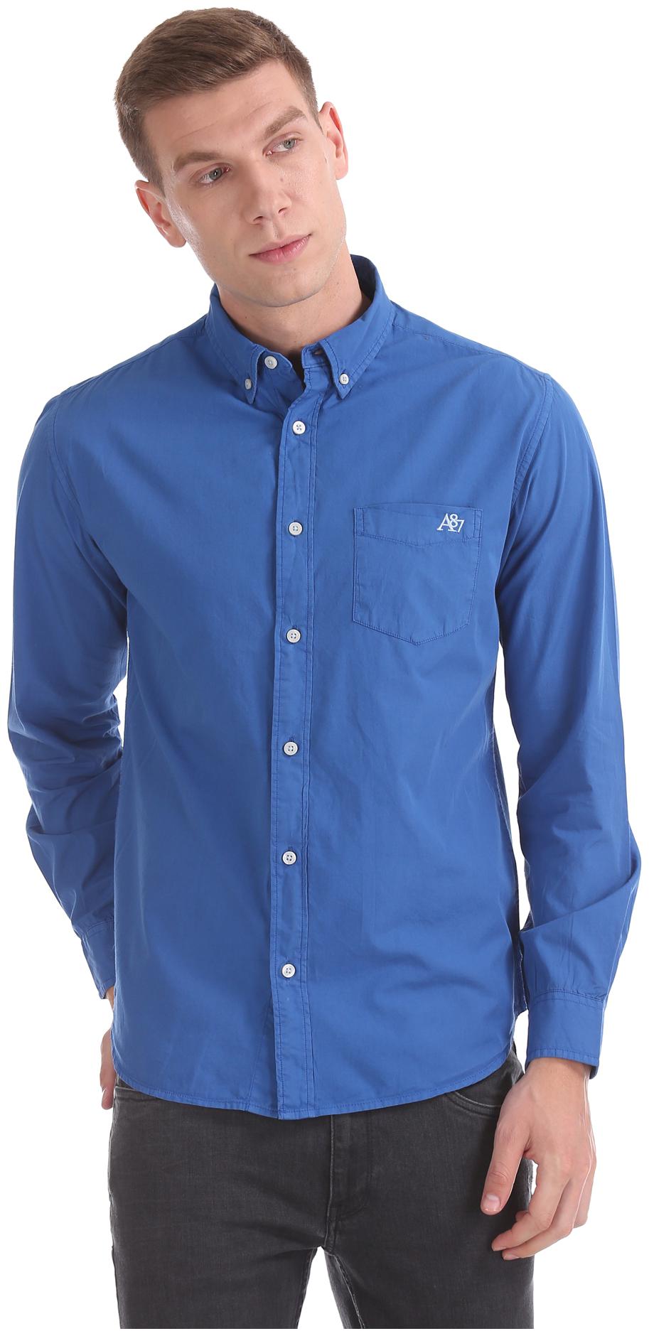

Aeropostale Men Blue Solid Regular Fit Casual Shirt