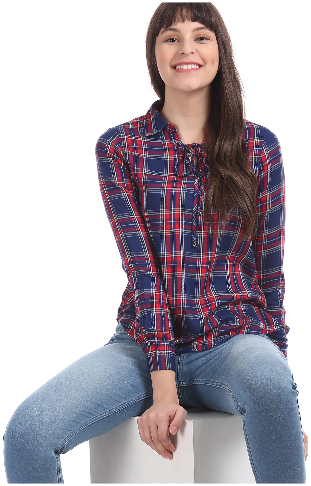 

Aeropostale Women Blue Checked Regular Fit Shirt