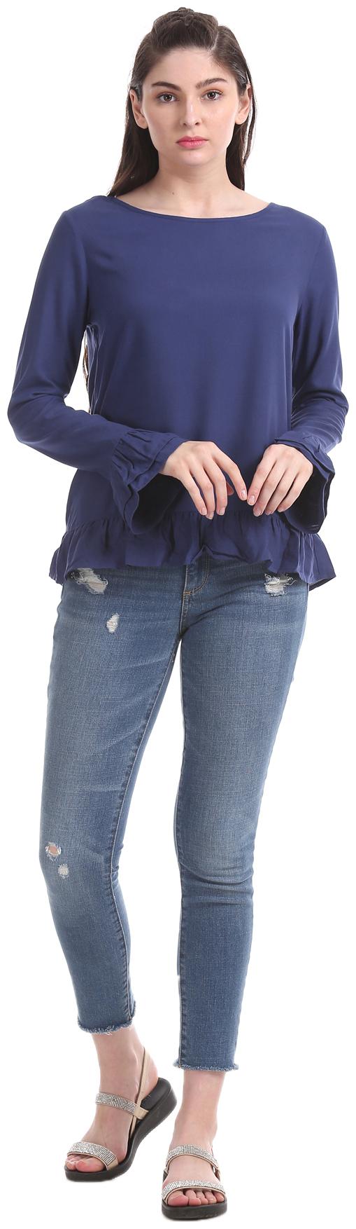 

Aeropostale Rayon Solid Women Blue Regular Top