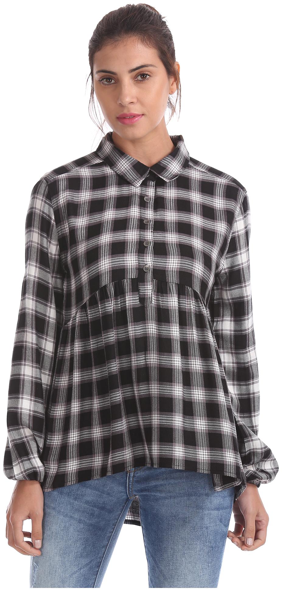 

A ropostale Women Black Checked Regular Fit Shirt
