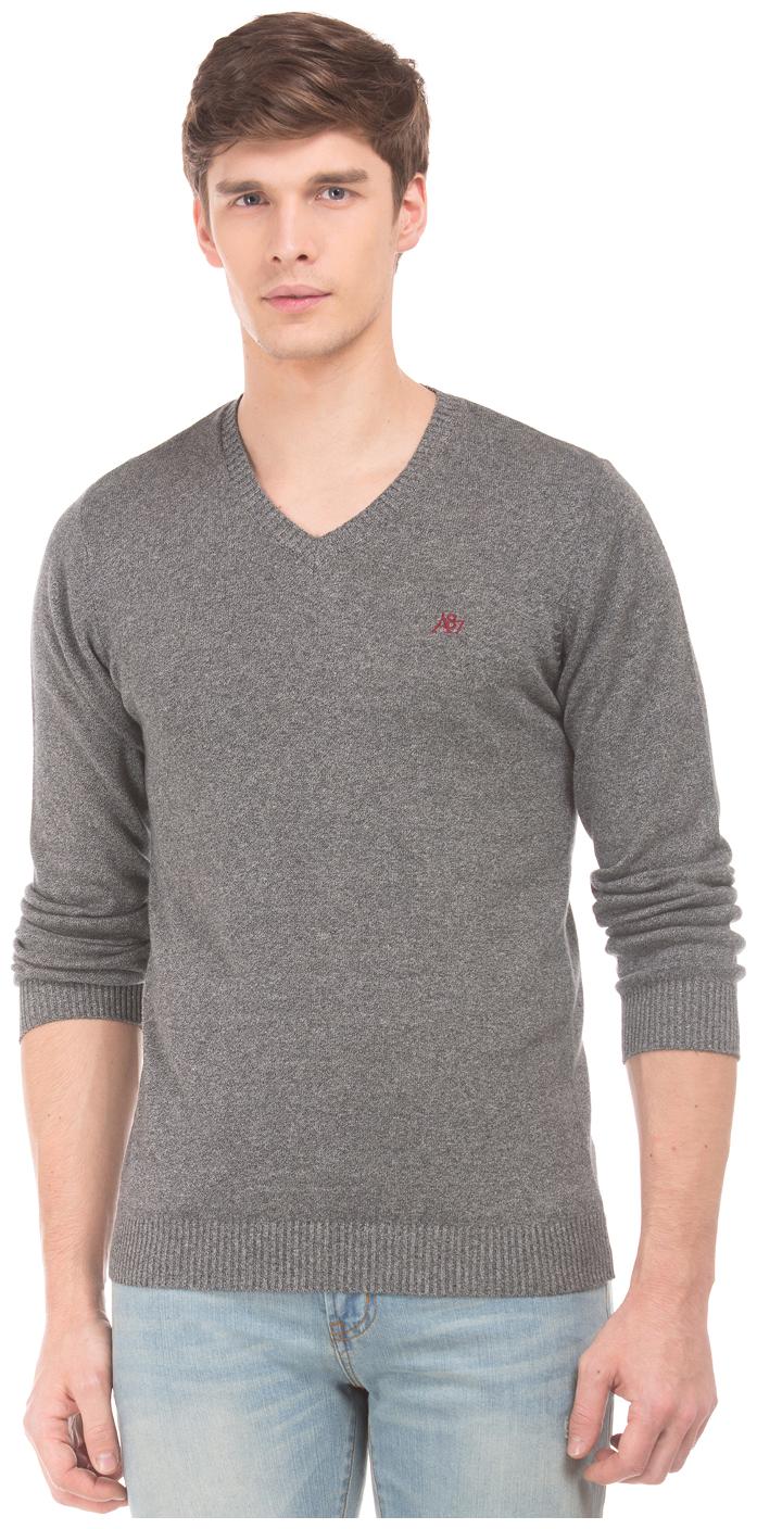 

Aeropostale Grey Cotton V-Neck Regular Fit Sweater