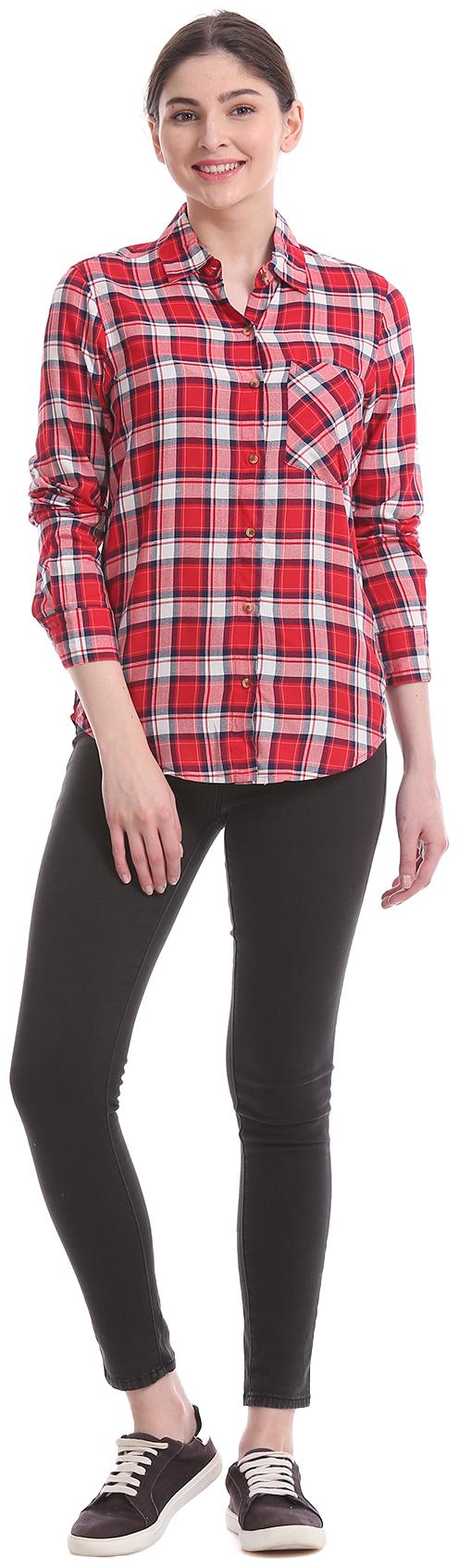 

Aeropostale Women Red Checked Regular Fit Shirt
