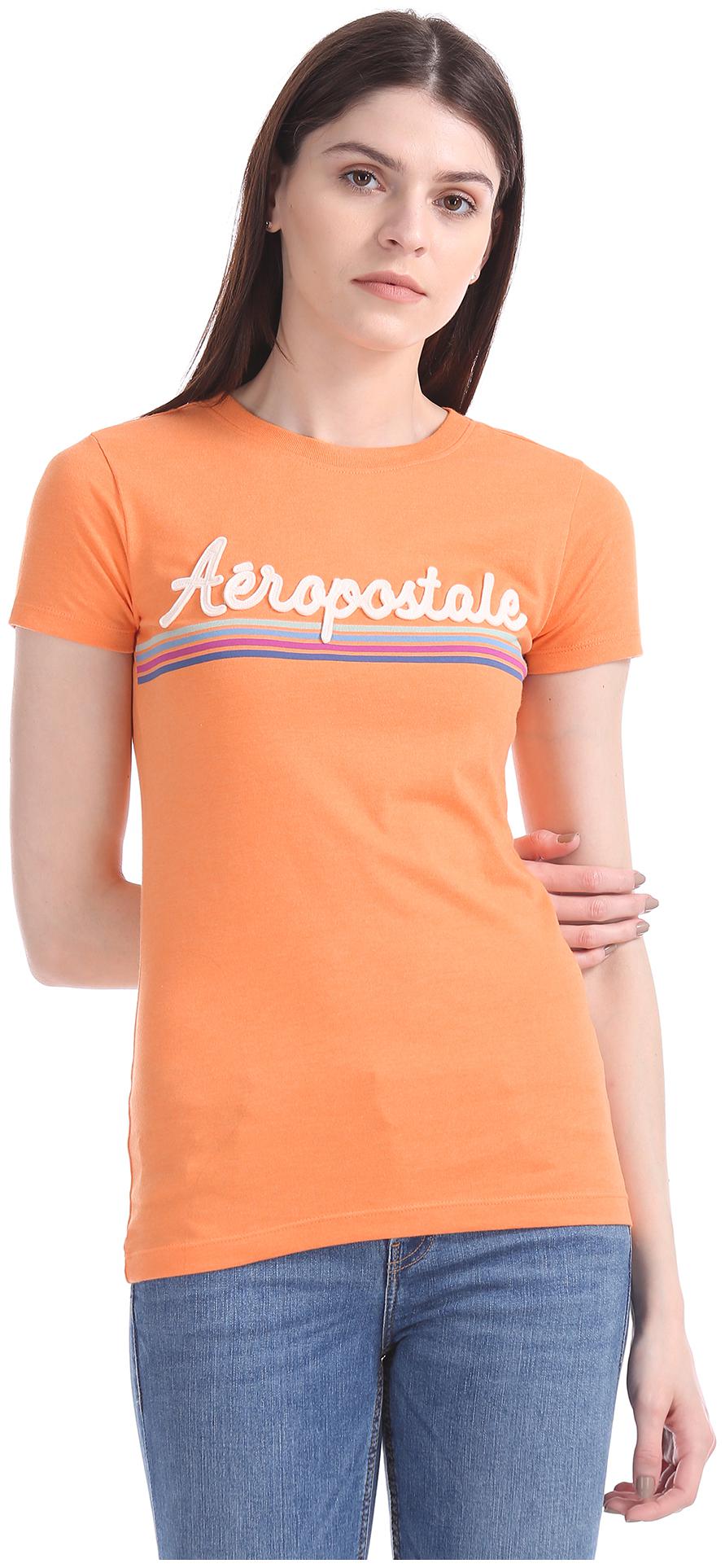 

Aeropostale Women Orange Regular fit Round neck Cotton T shirt