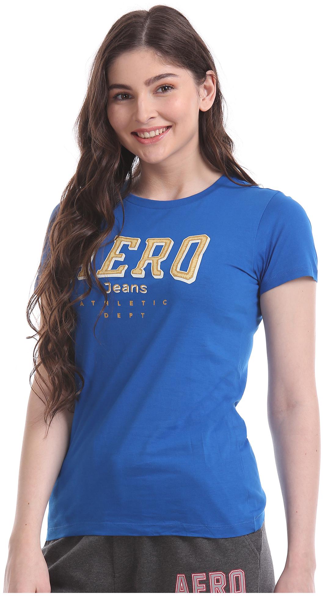 

Aeropostale Women Blue Regular fit Round neck Cotton T shirt