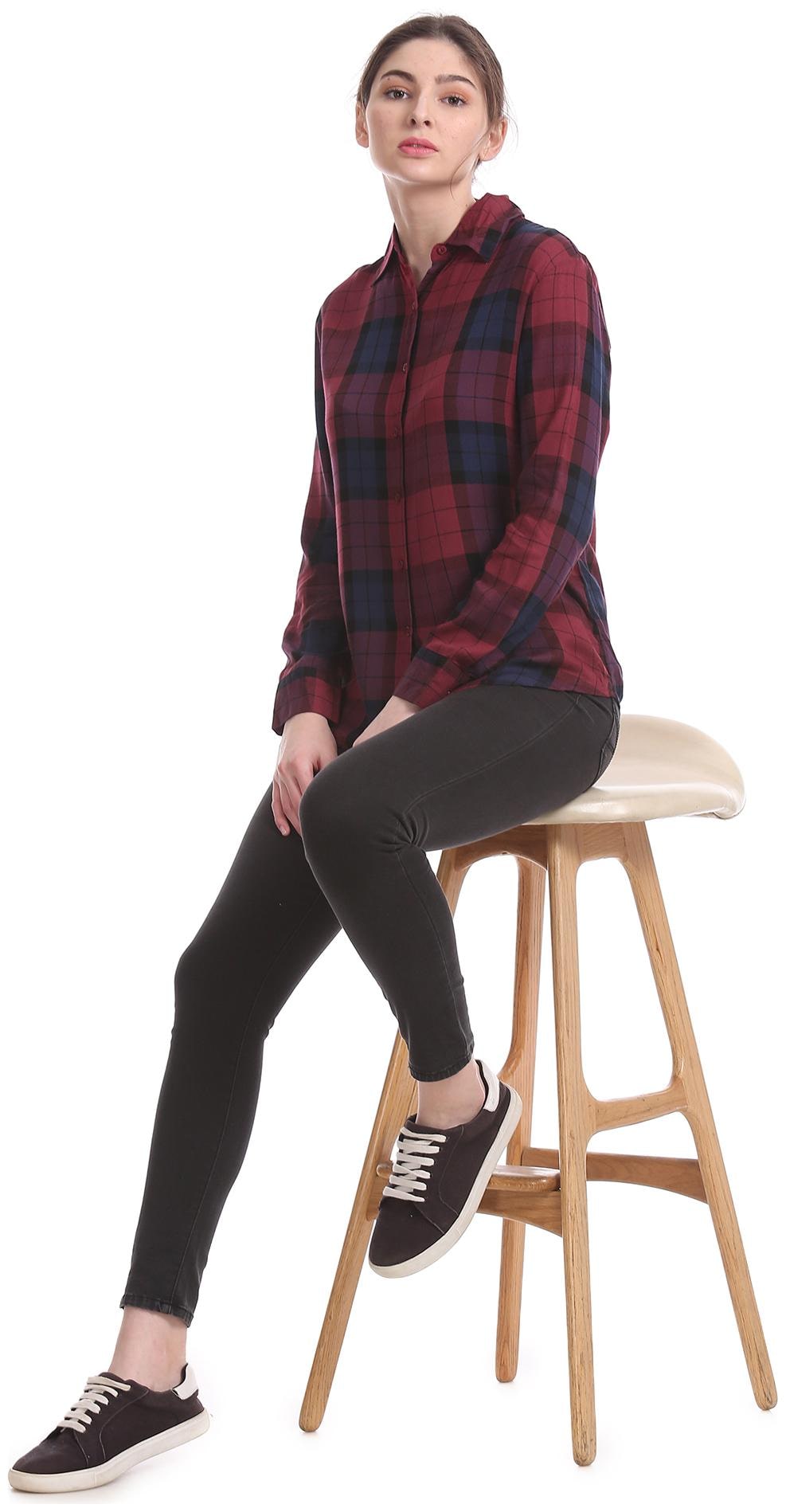 

Aeropostale Women Red Checked Regular Fit Shirt