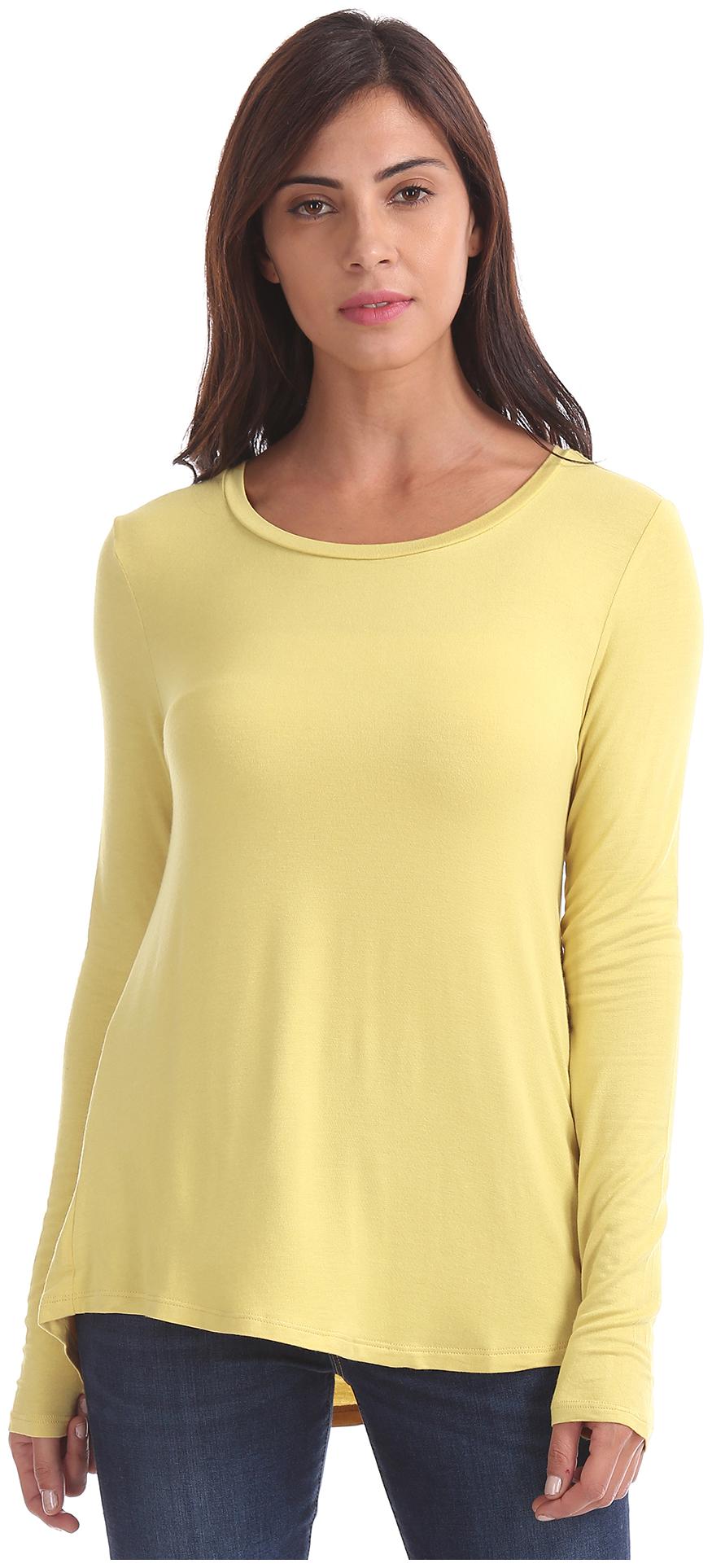 

A ropostale Women Yellow Regular fit Round neck Viscose rayon T shirt