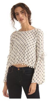 

Aeropostale White Rayon Bell Sleeve Printed Top