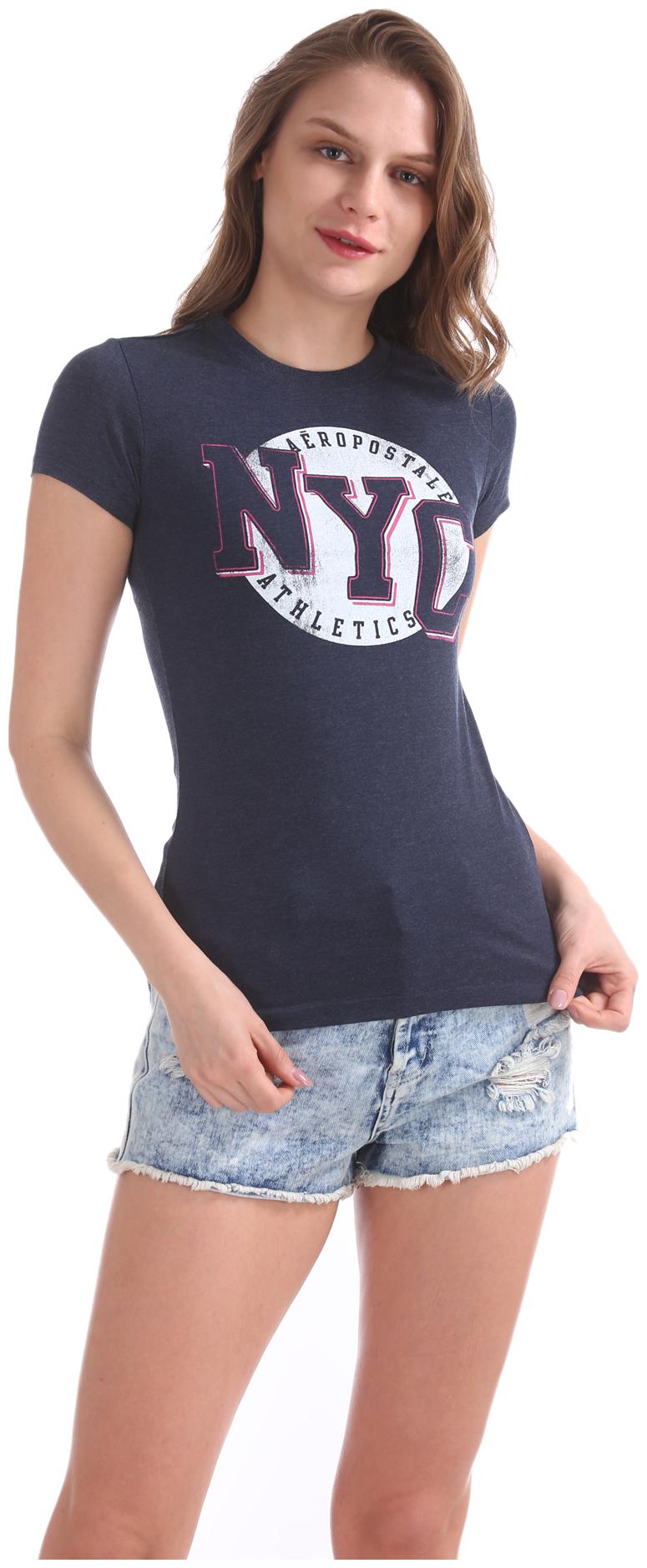 

Aeropostale Women Blue Regular fit Round neck Cotton T shirt