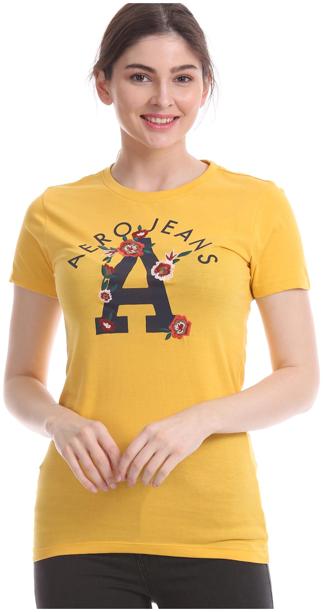 

Aeropostale Women Yellow Regular fit Round neck Cotton T shirt