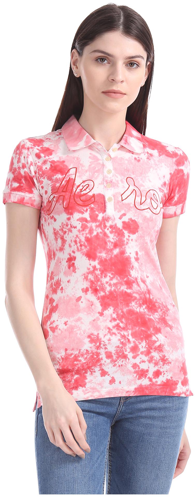 

Aeropostale Women Red Regular fit Polo neck Cotton T shirt