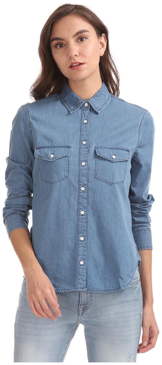 

Aeropostale Women Blue Striped Regular Fit Shirt