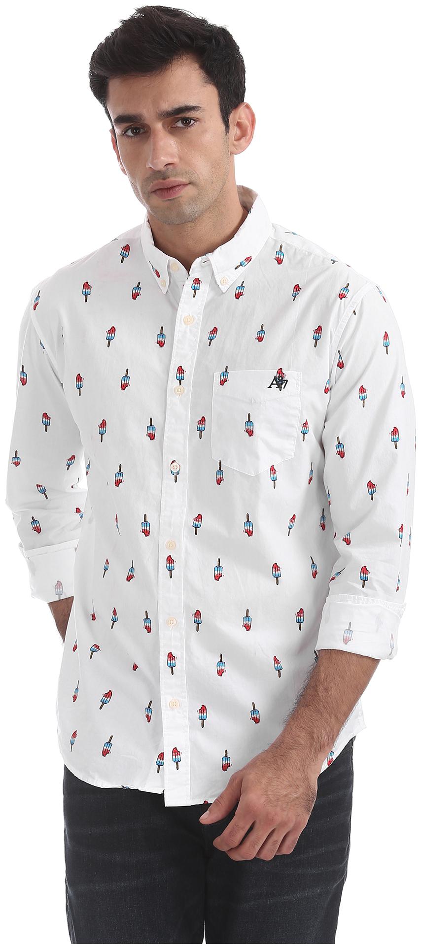 

Aeropostale Men White Printed Regular Fit Casual Shirt
