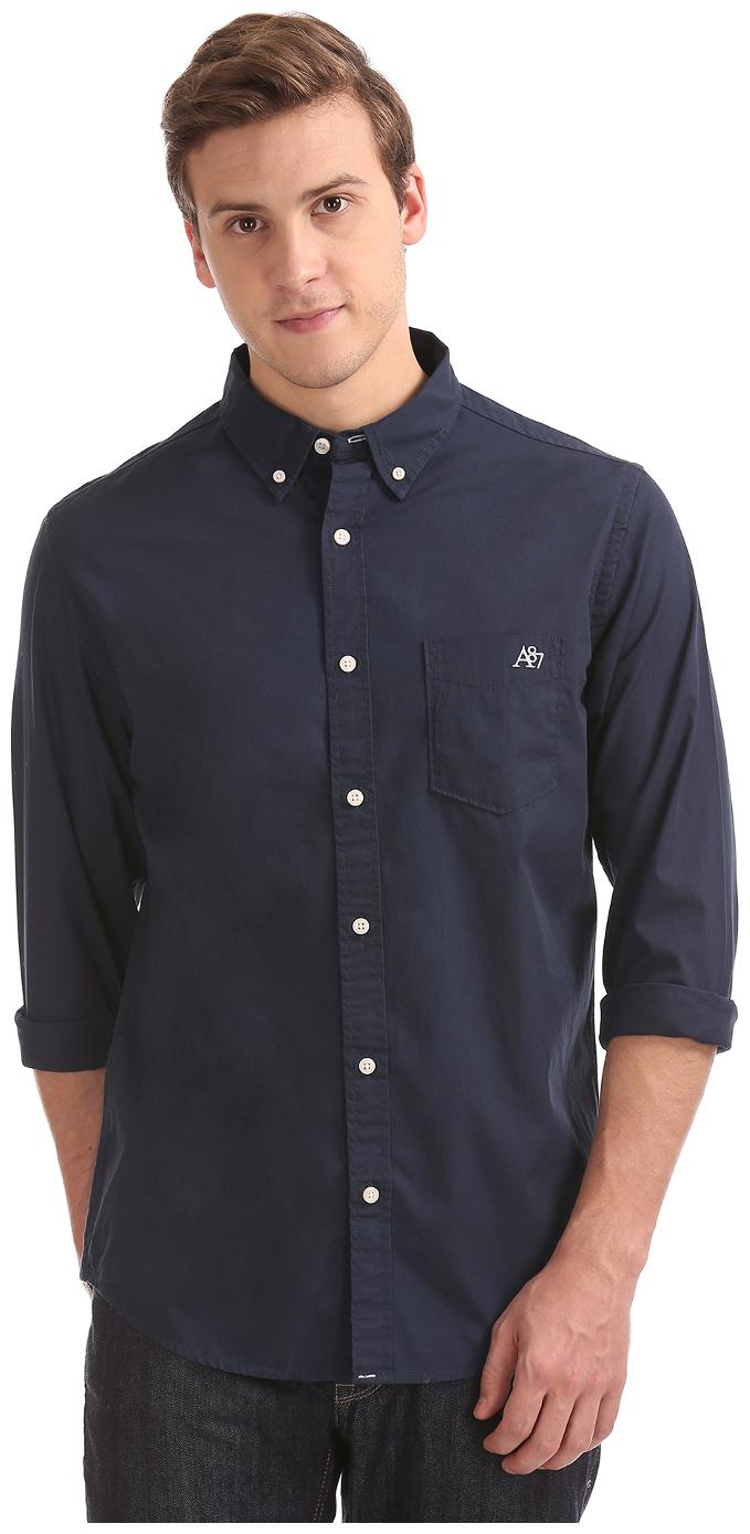 

Aeropostale Men Blue Solid Regular Fit Casual Shirt