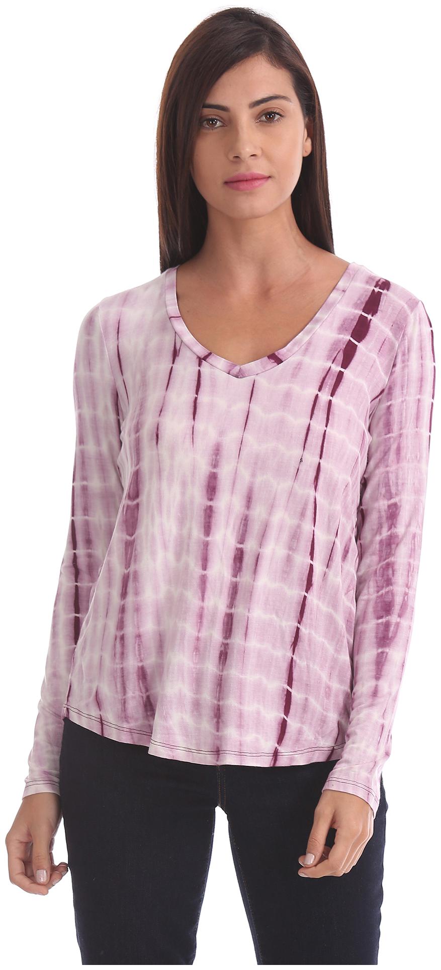 

A ropostale Women Purple Regular fit V neck Viscose rayon T shirt