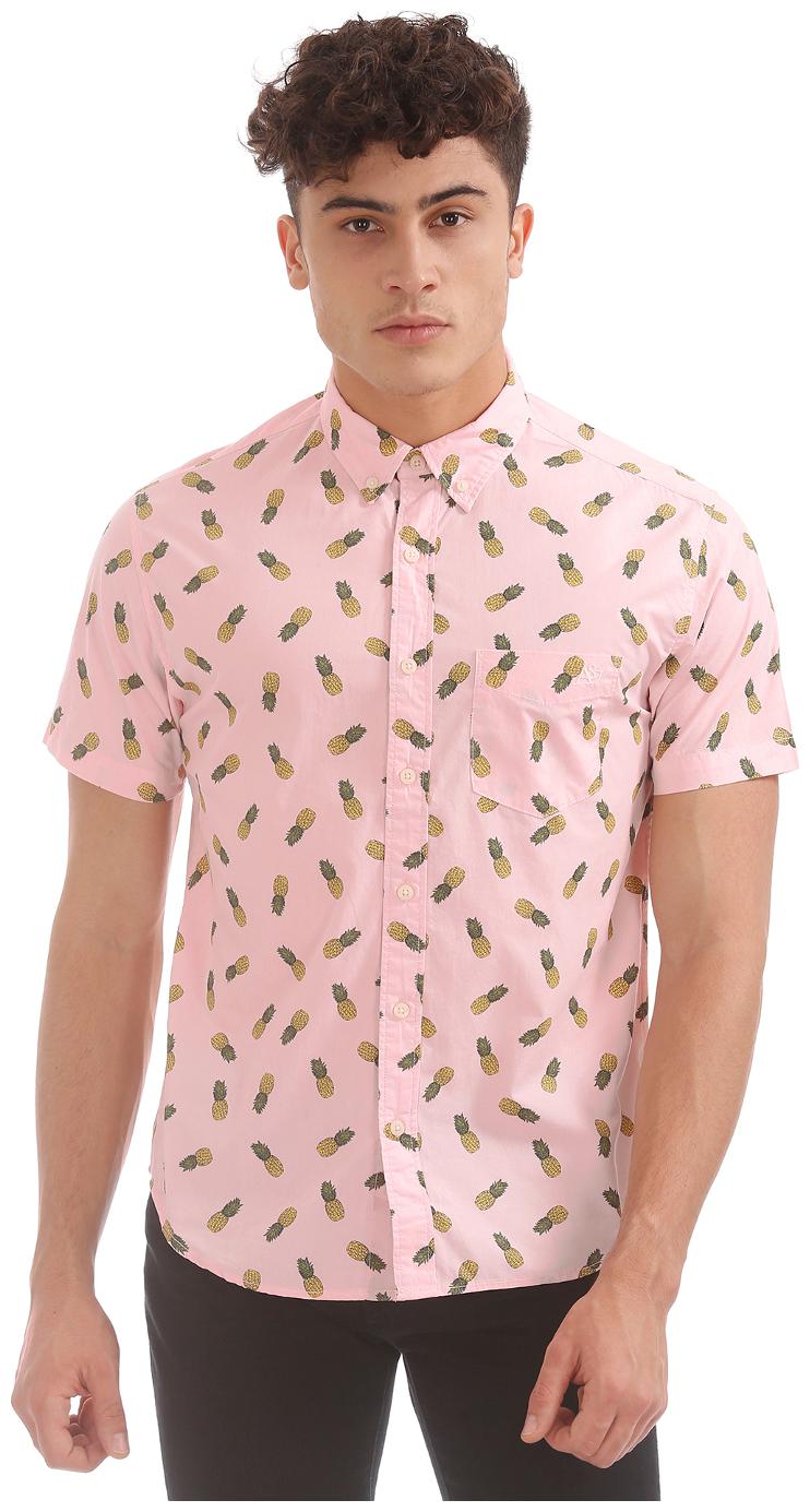 

Aeropostale Men Pink Printed Regular Fit Casual Shirt