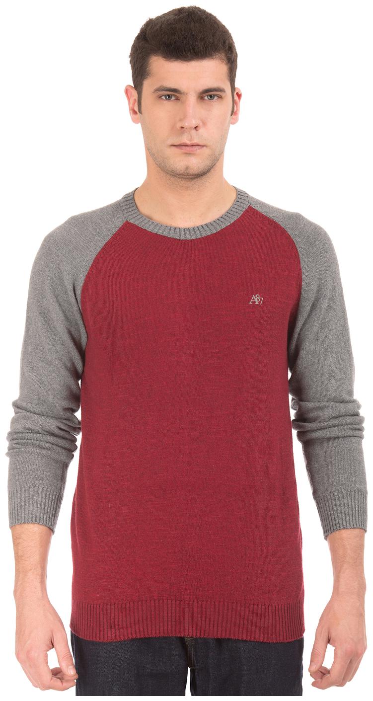 

Aeropostale Red Cotton Colour Blocked Crew Neck Sweater