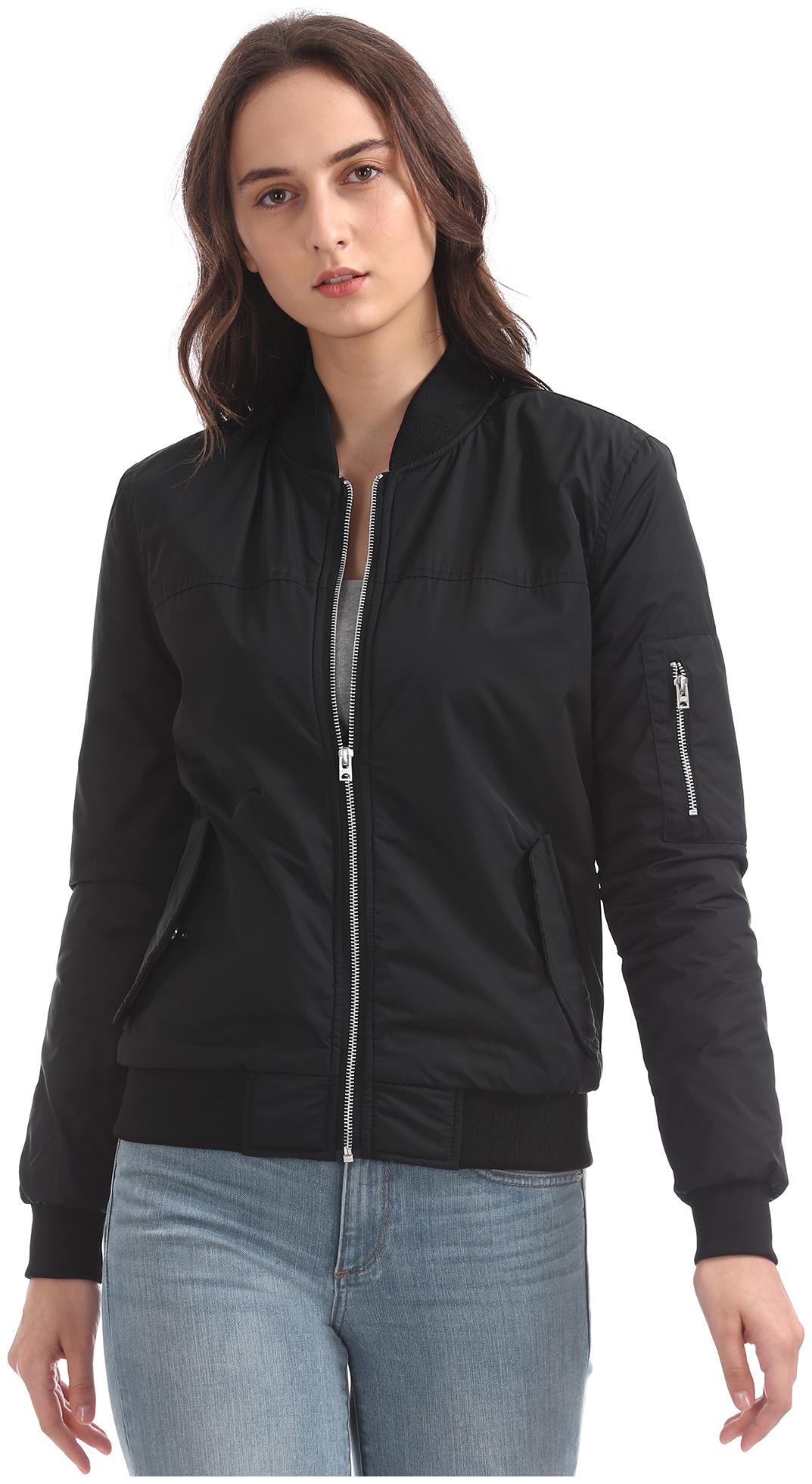 

Aeropostale Women Solid Bomber Jacket - Black