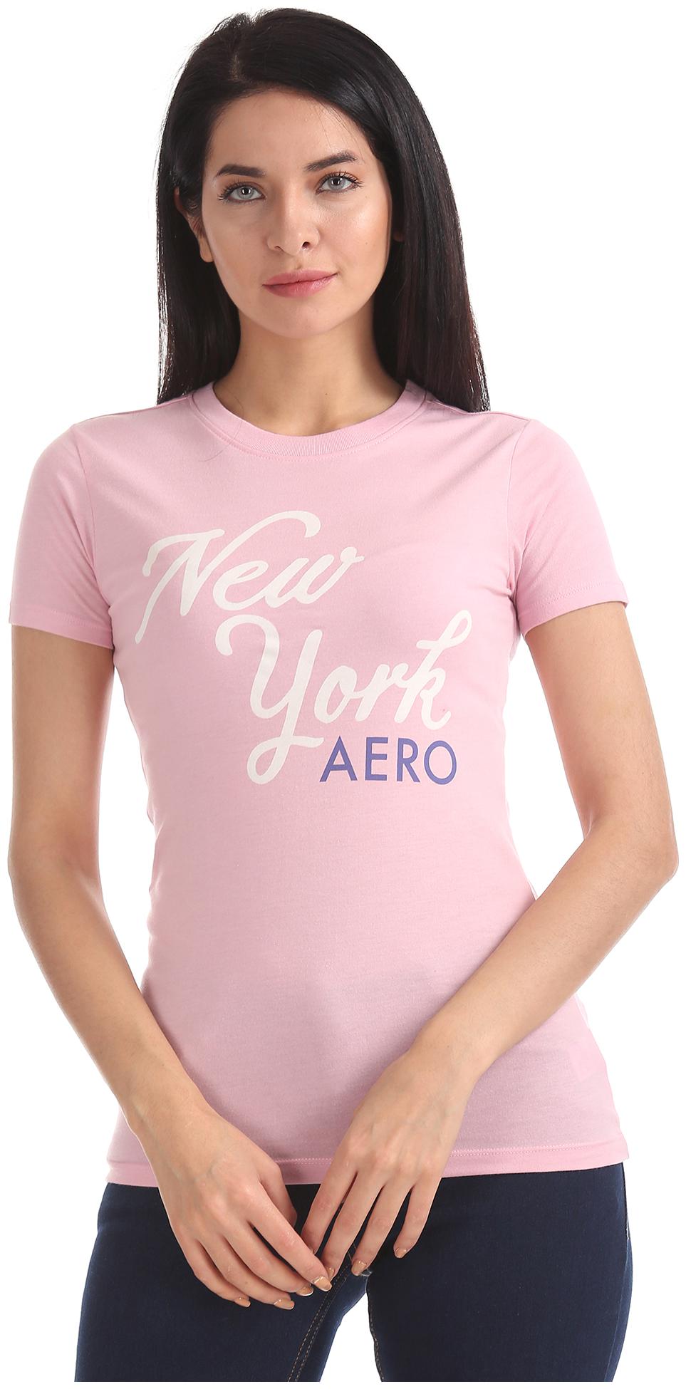 

Aeropostale Women Pink Slim fit Round neck Cotton T shirt