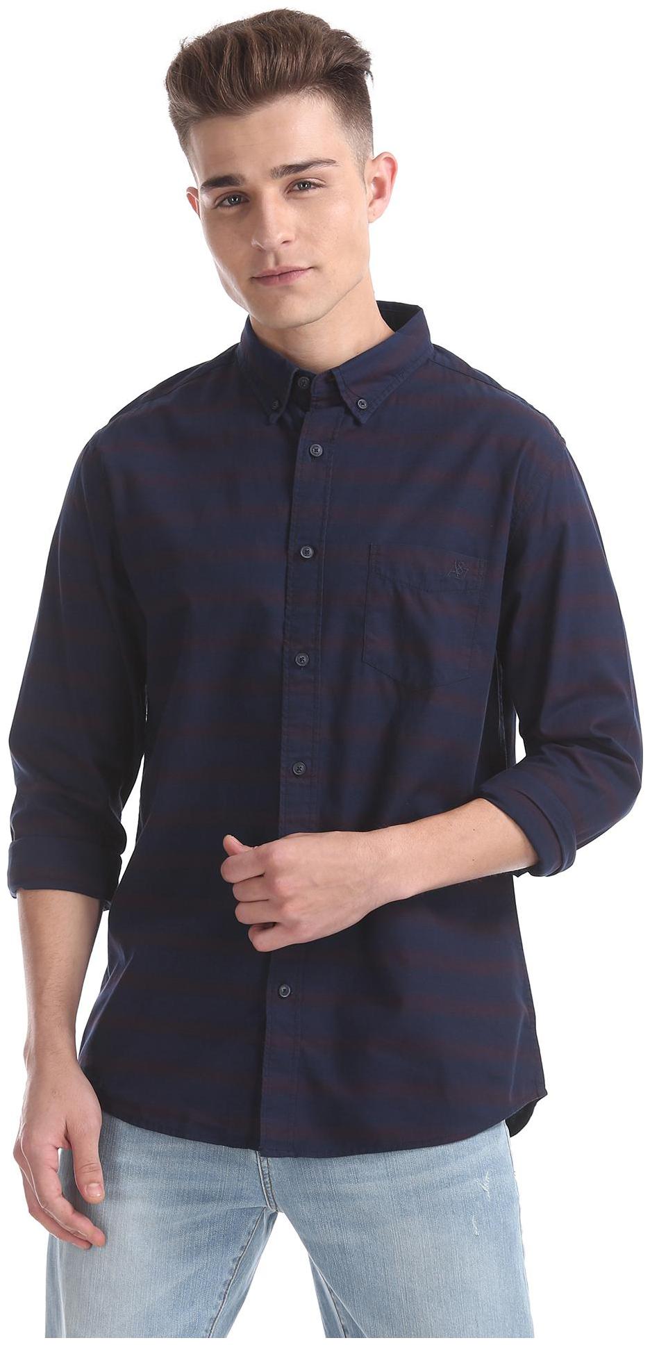 

Aeropostale Men Blue Horizontal Stripes Regular Fit Casual Shirt