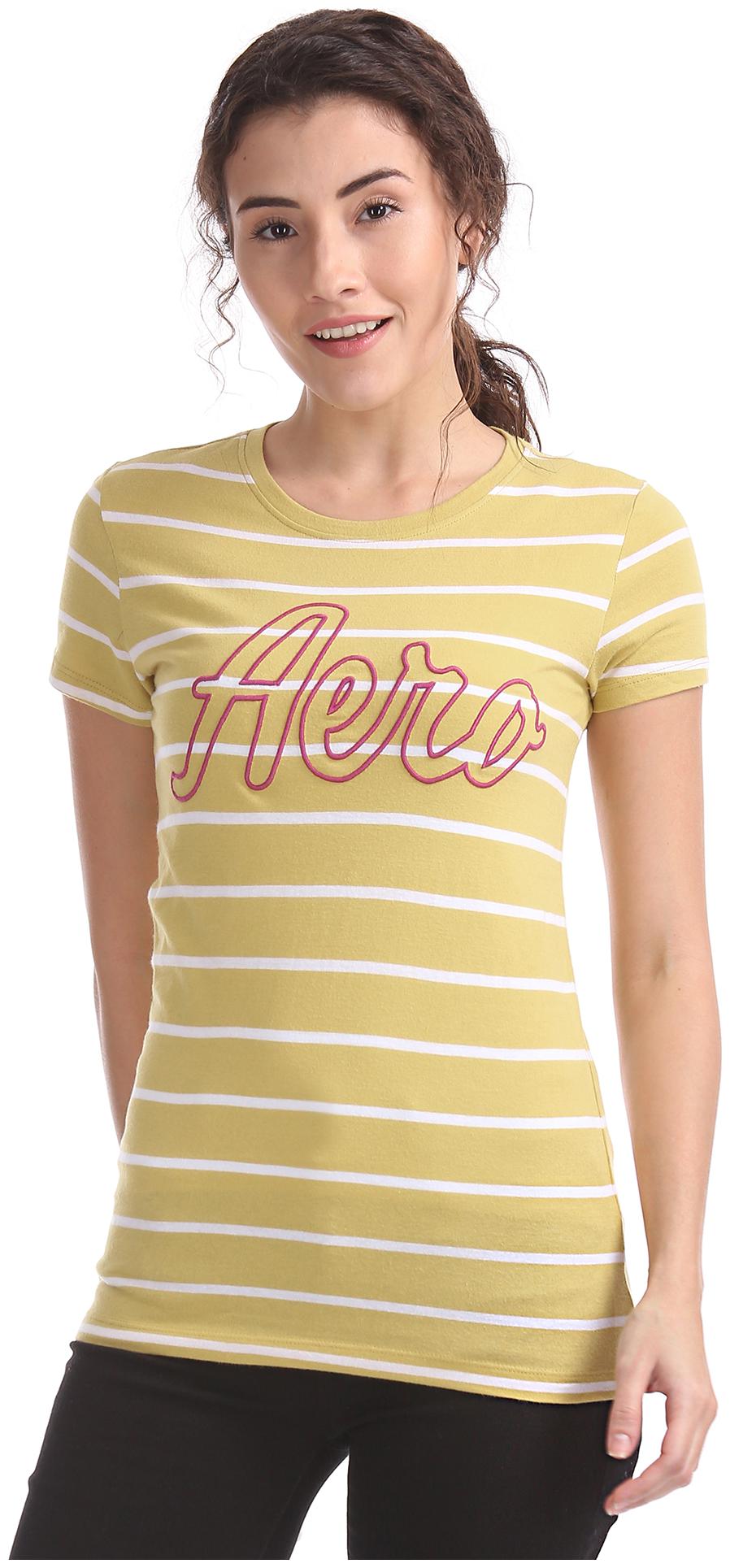 

Aeropostale Women Yellow Regular fit Round neck Cotton T shirt
