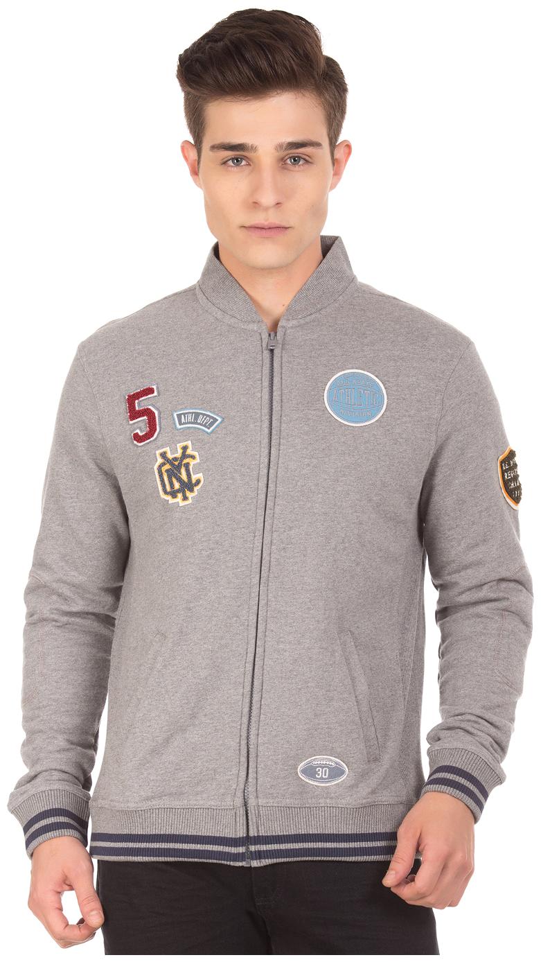 

Aeropostale Grey Cotton Appliqued Bomber Jacket