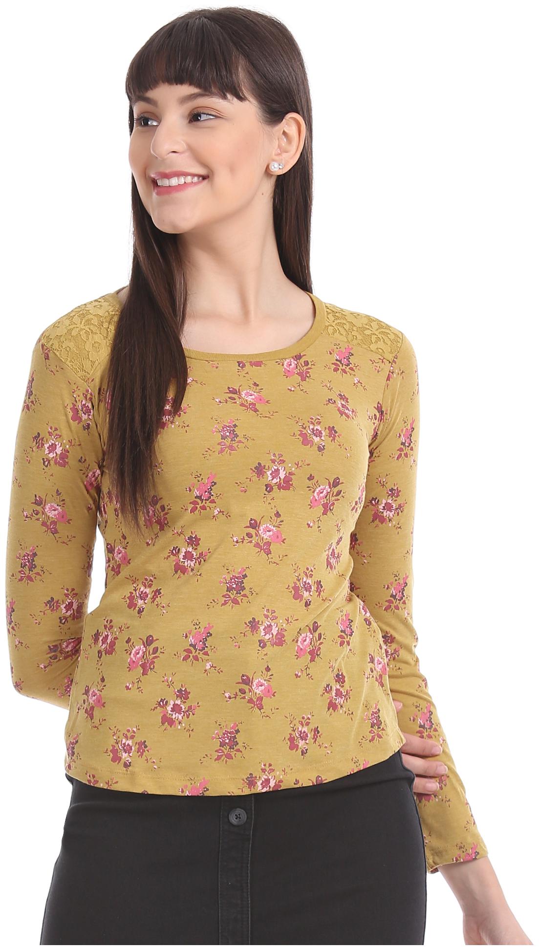 

Aeropostale Women Yellow Regular fit Round neck Cotton T shirt