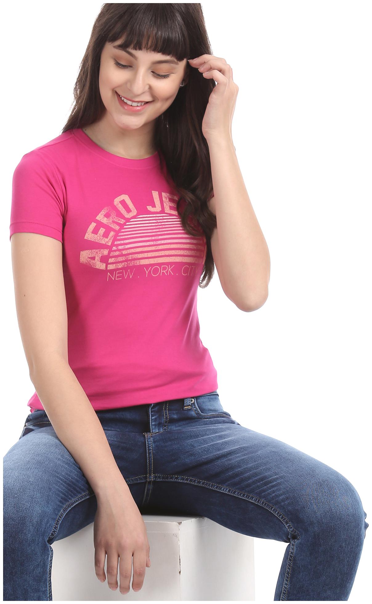 

Aeropostale Women Pink Regular fit Round neck Cotton T shirt