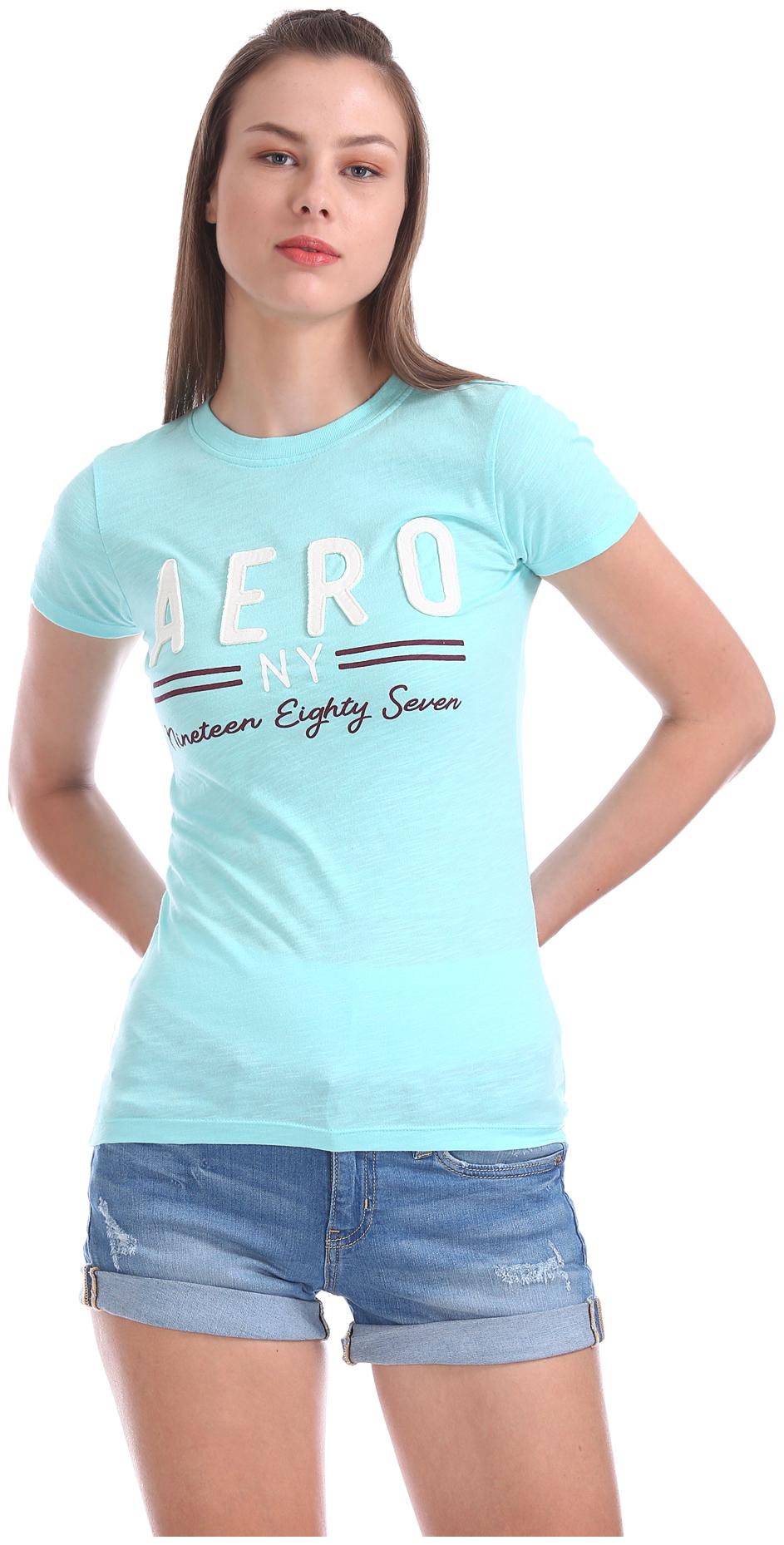 

Aeropostale Women Blue Regular fit Round neck Cotton T shirt