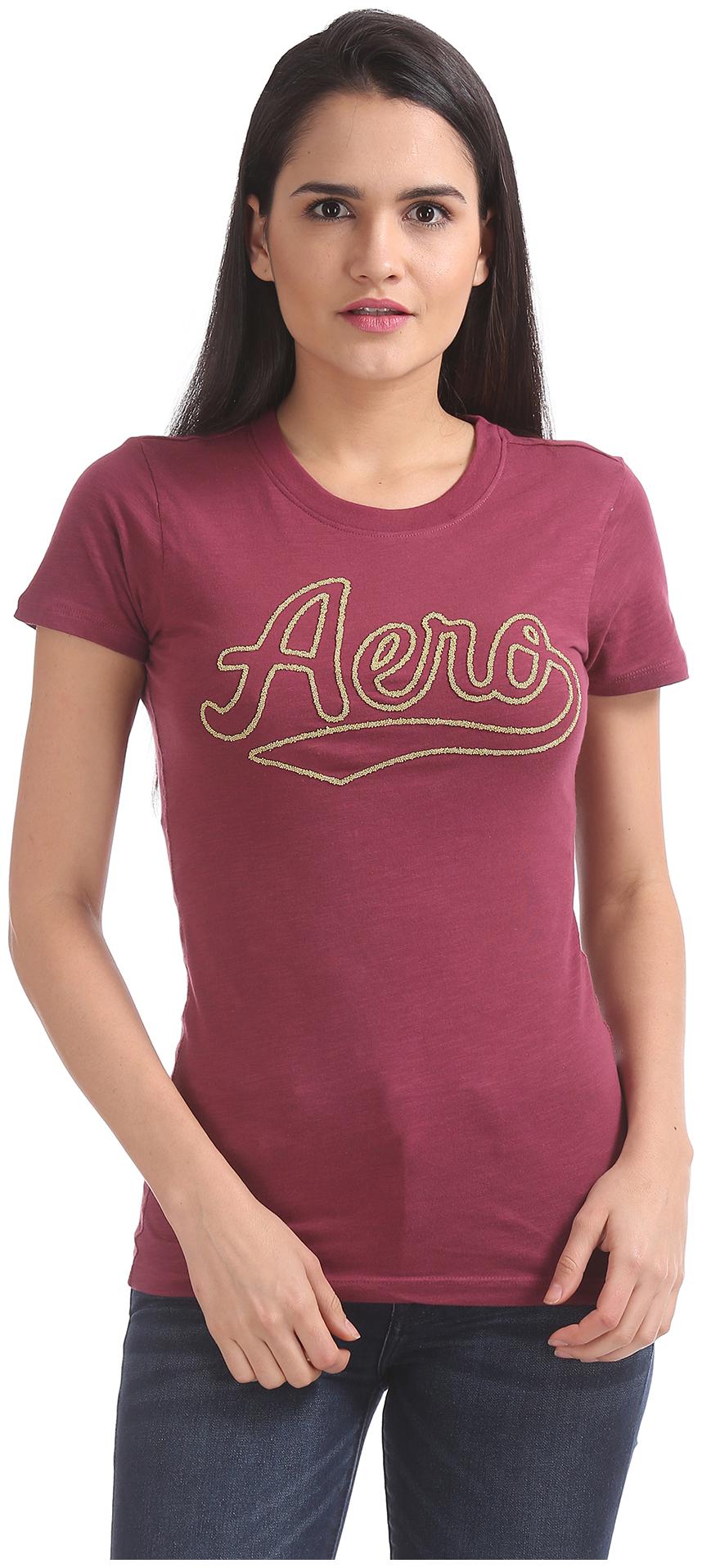 

A ropostale Women Purple Regular fit Round neck Cotton T shirt