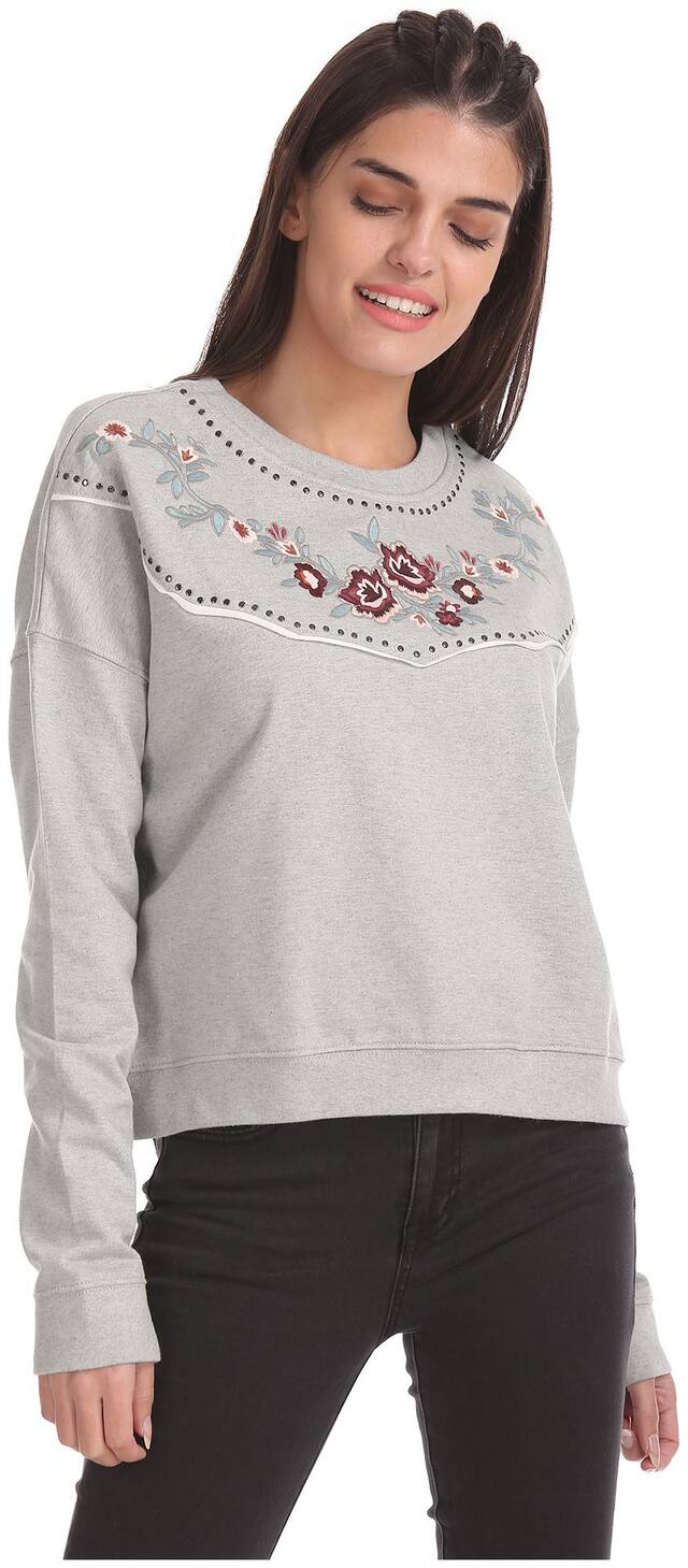 Aeropostale Women Embroidered Sweatshirt - Grey
