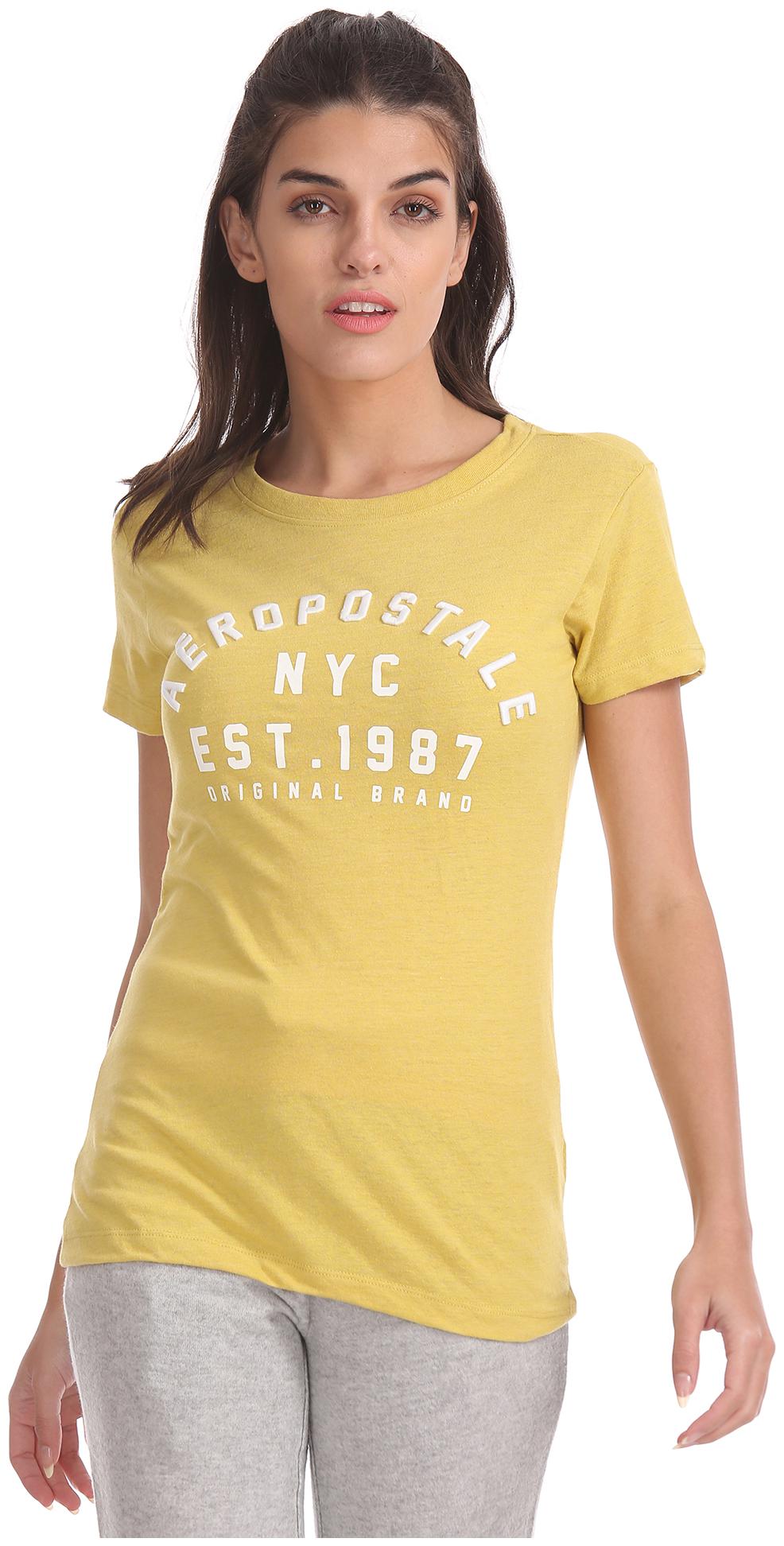 

A ropostale Women Yellow Regular fit Round neck Polyester T shirt