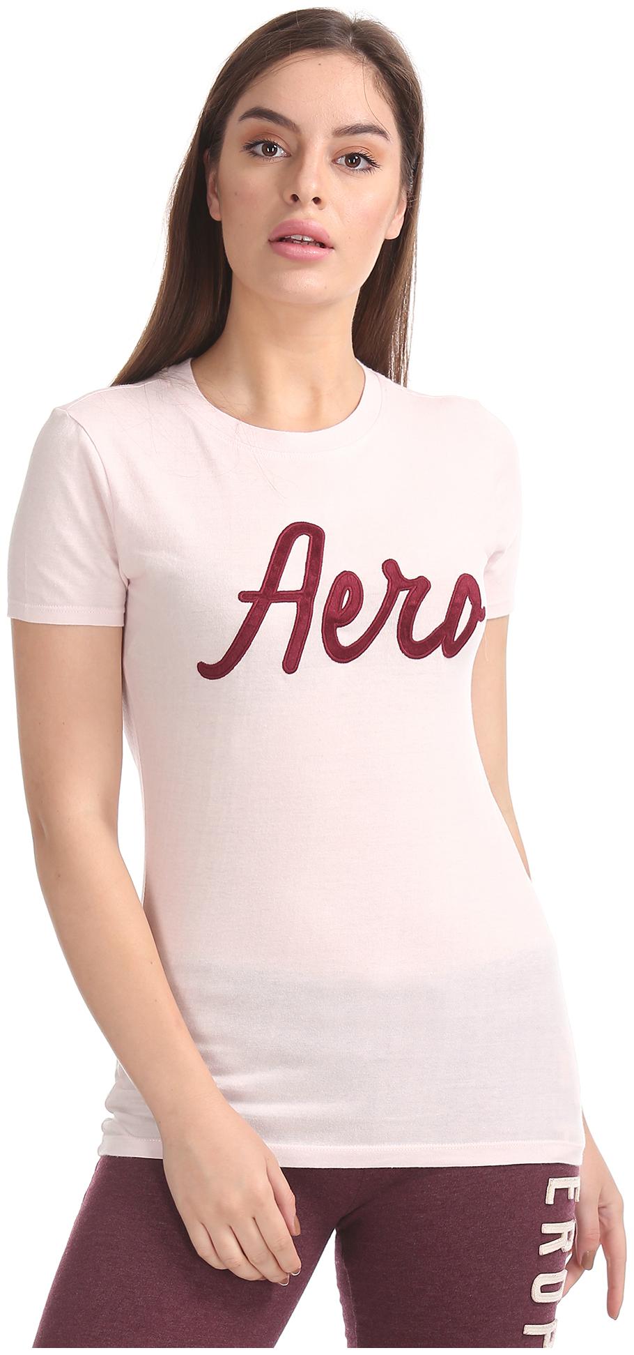 

Aeropostale Women Pink Regular fit Round neck Cotton T shirt