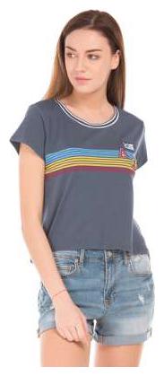 

Aeropostale Blue Cotton Striped Chest Boxy Top