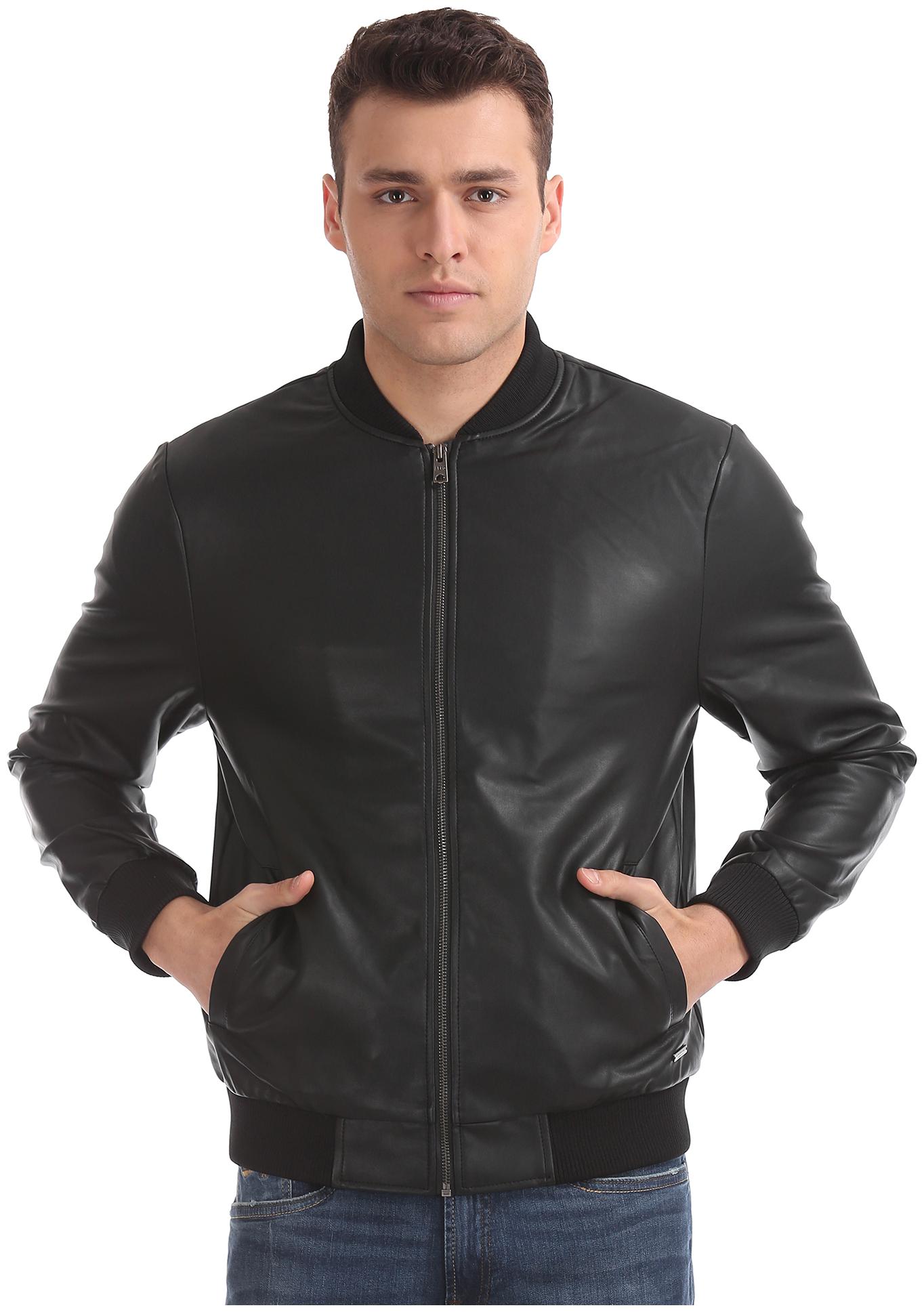 

Aeropostale Men PU Bomber Jacket Black