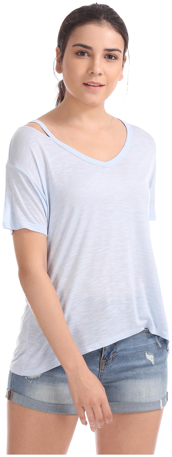 

A ropostale Women Printed Boxy top - Blue