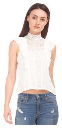 

Aeropostale White Viscose Lace Panel Ruffled Top