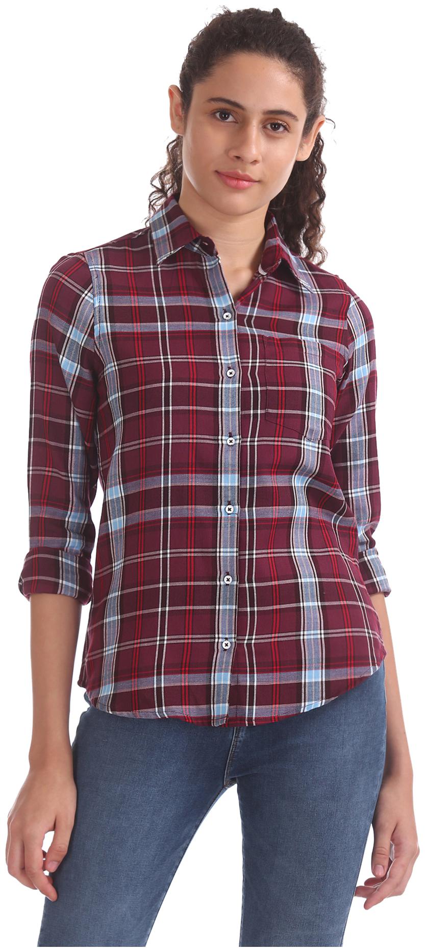 

Aeropostale Women Red Checked Regular Fit Shirt