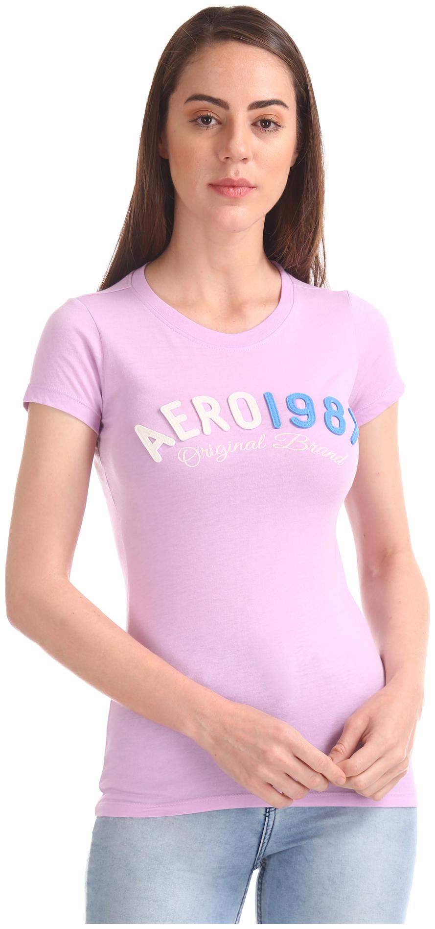 

Aeropostale Women Purple Regular fit Round neck Cotton T shirt