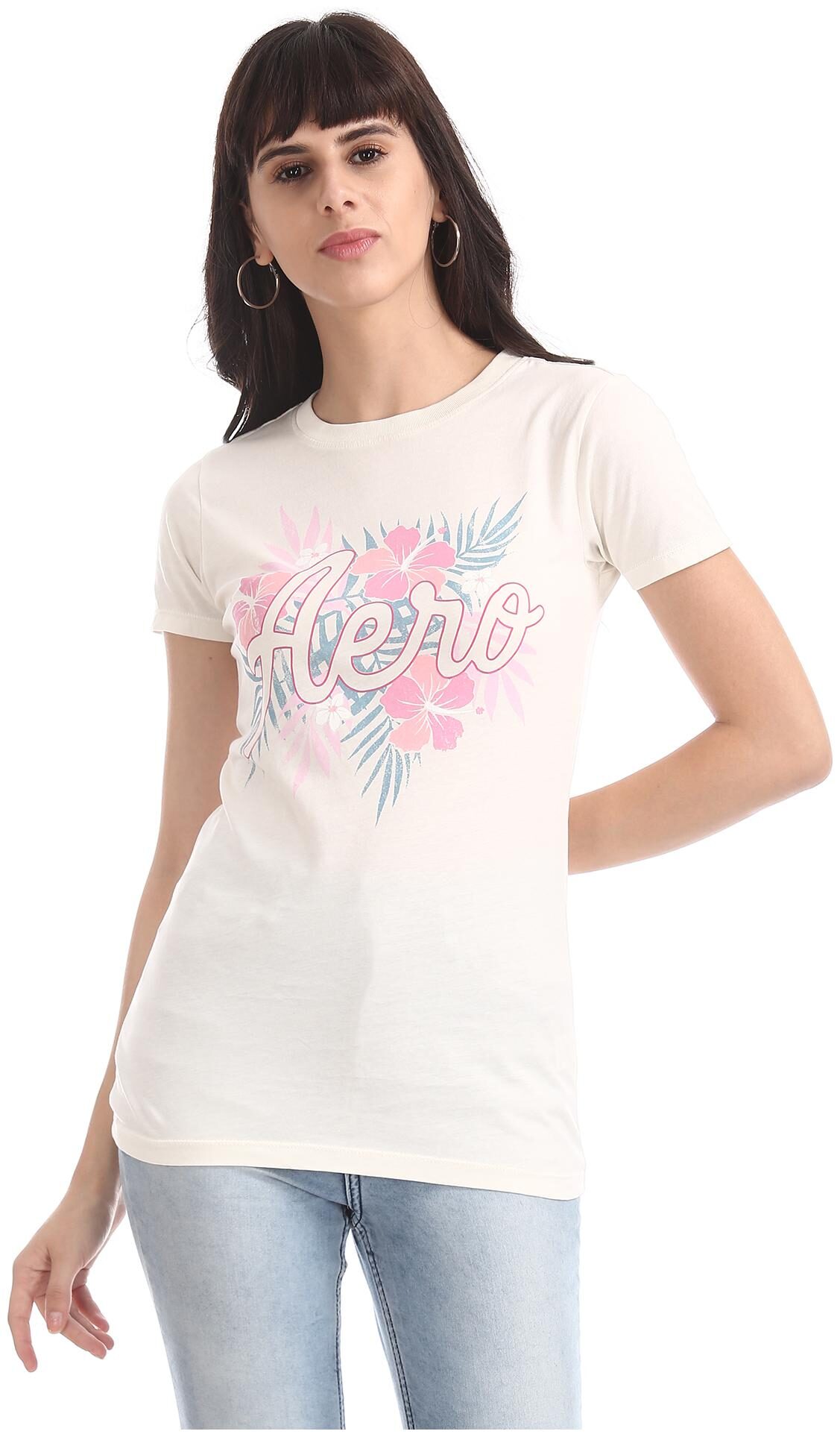 

A ropostale Women White Regular fit Round neck Cotton T shirt