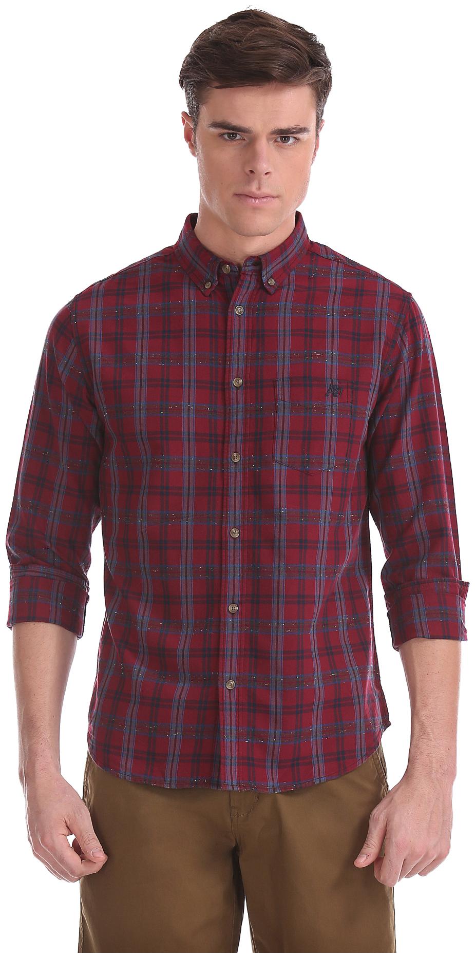 

Aeropostale Men Red Checked Regular Fit Casual Shirt