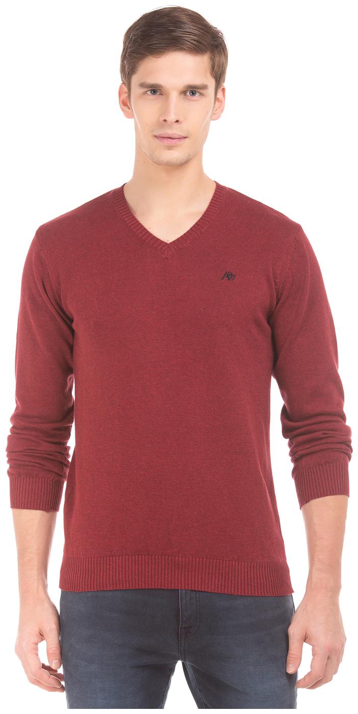 

Aeropostale Red Cotton Long Sleeve V-Neck Sweater