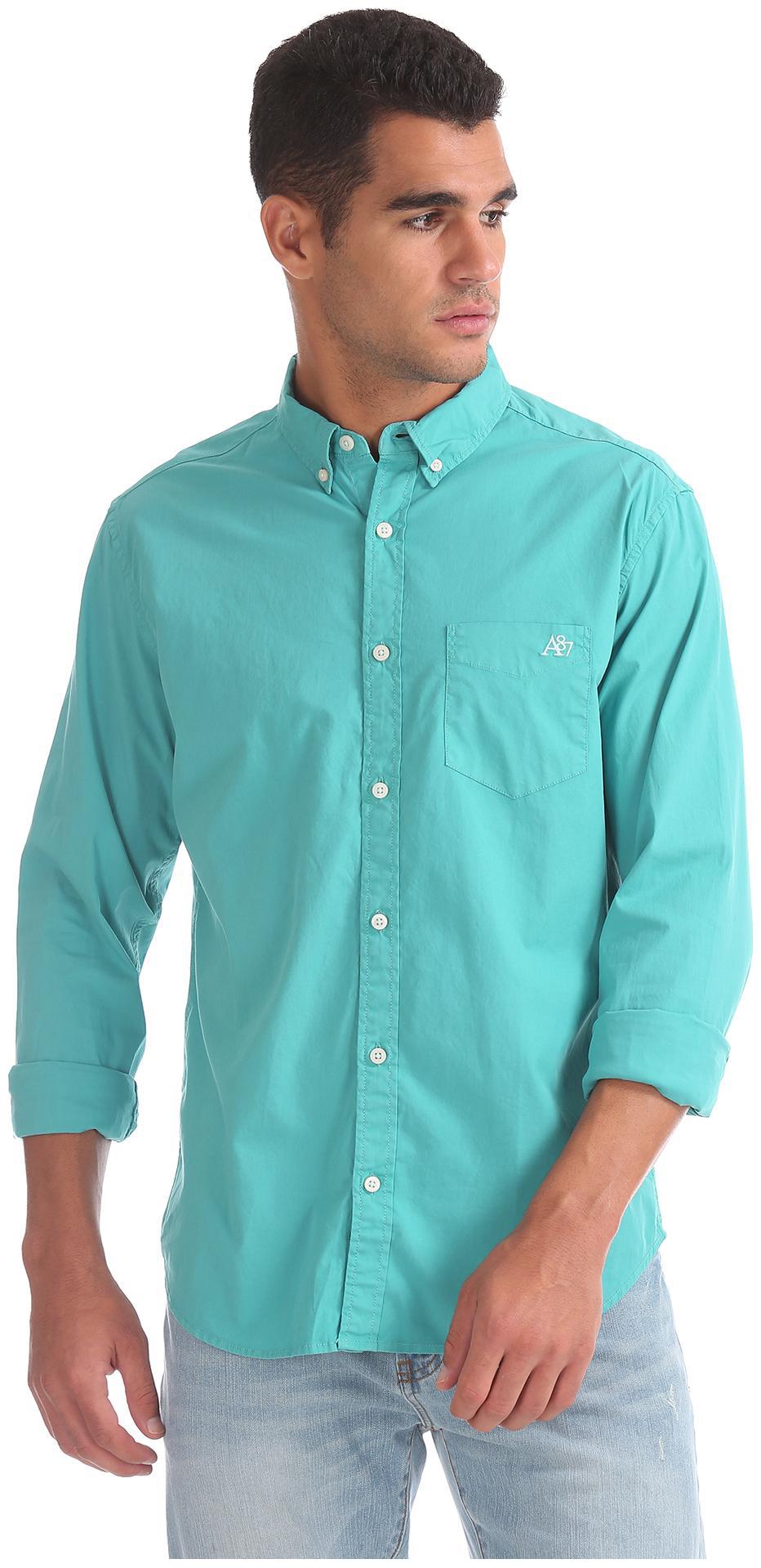

Aeropostale Men Green Solid Regular Fit Casual Shirt