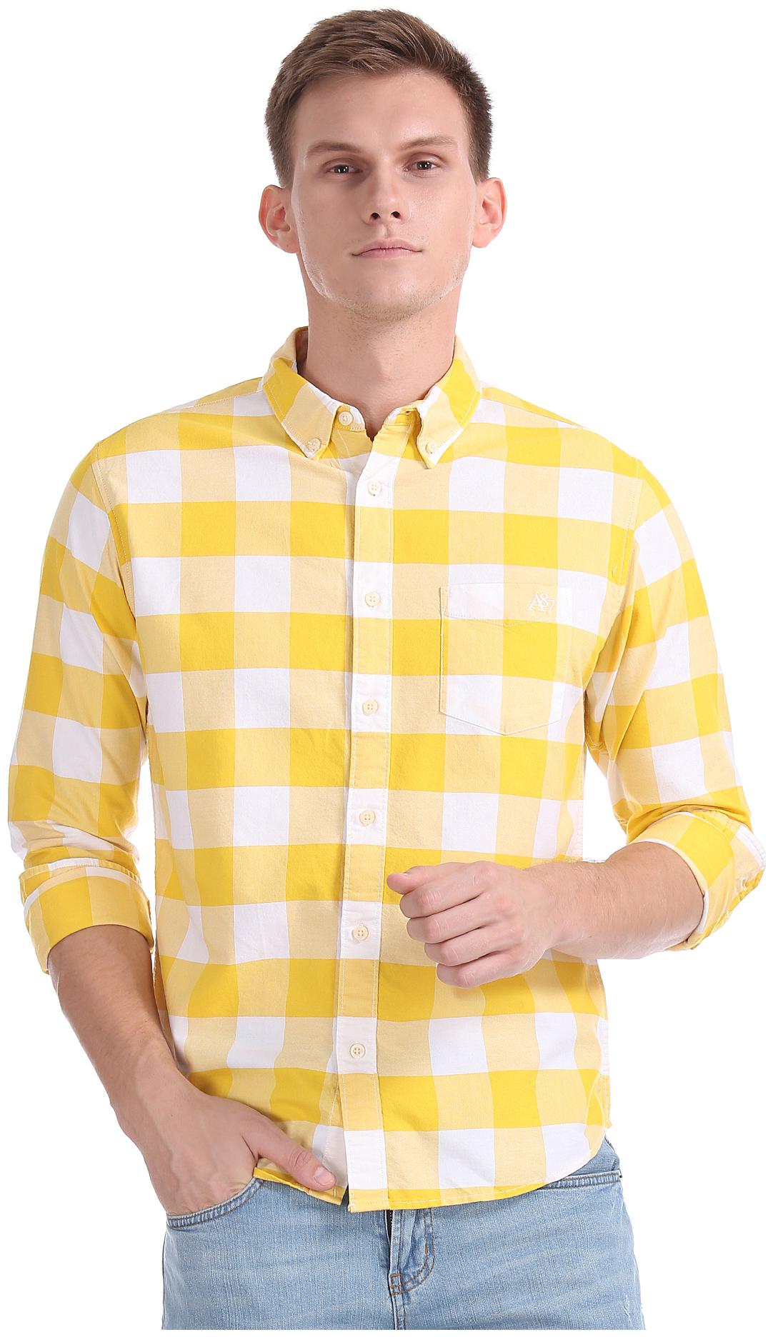 

Aeropostale Men Yellow Checked Regular Fit Casual Shirt