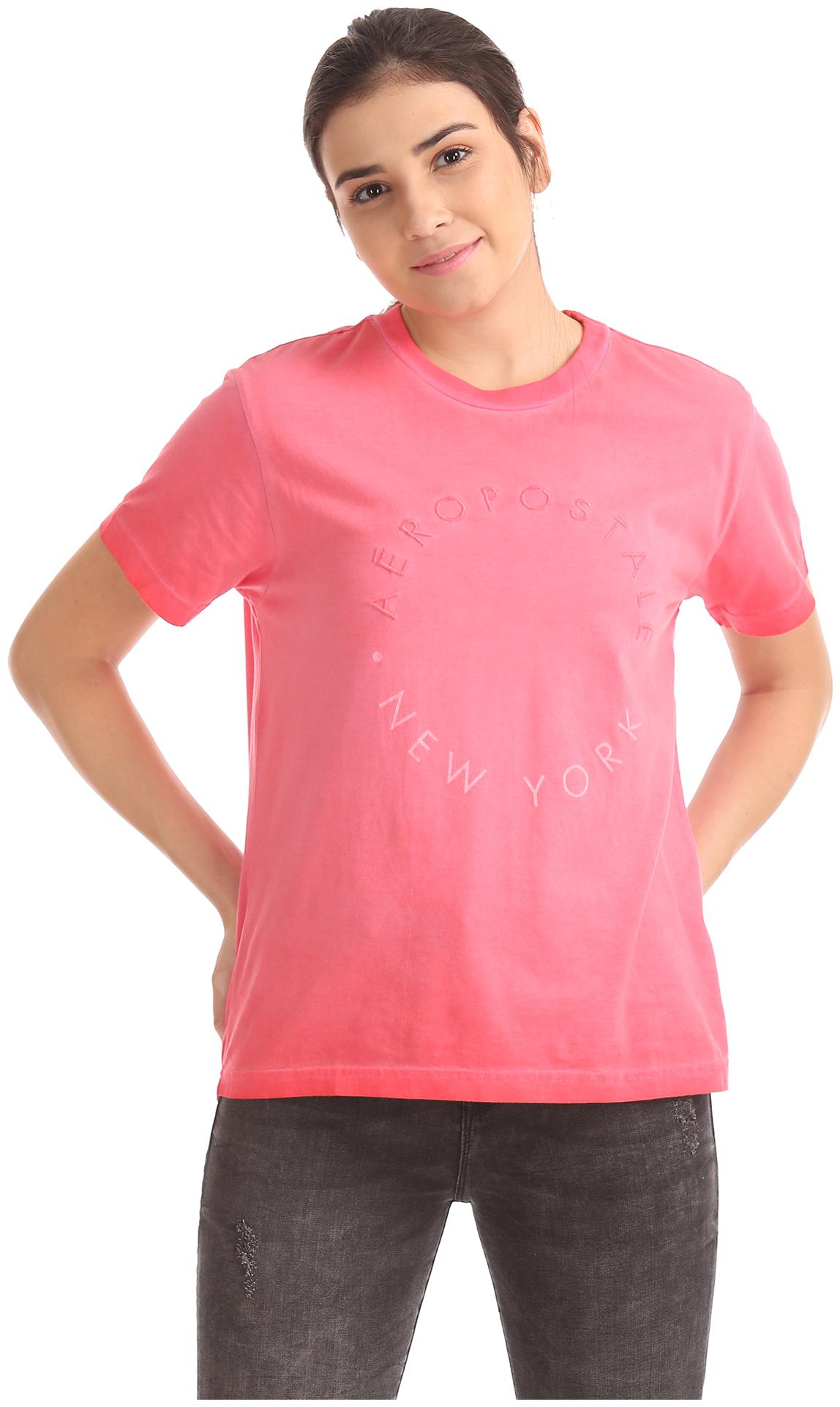 

A ropostale Women Pink Regular fit Round neck Cotton T shirt