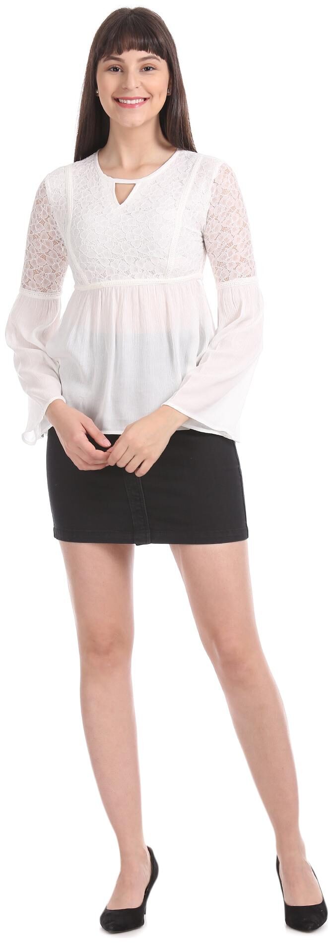 

Aeropostale Rayon Solid Women White Regular Top