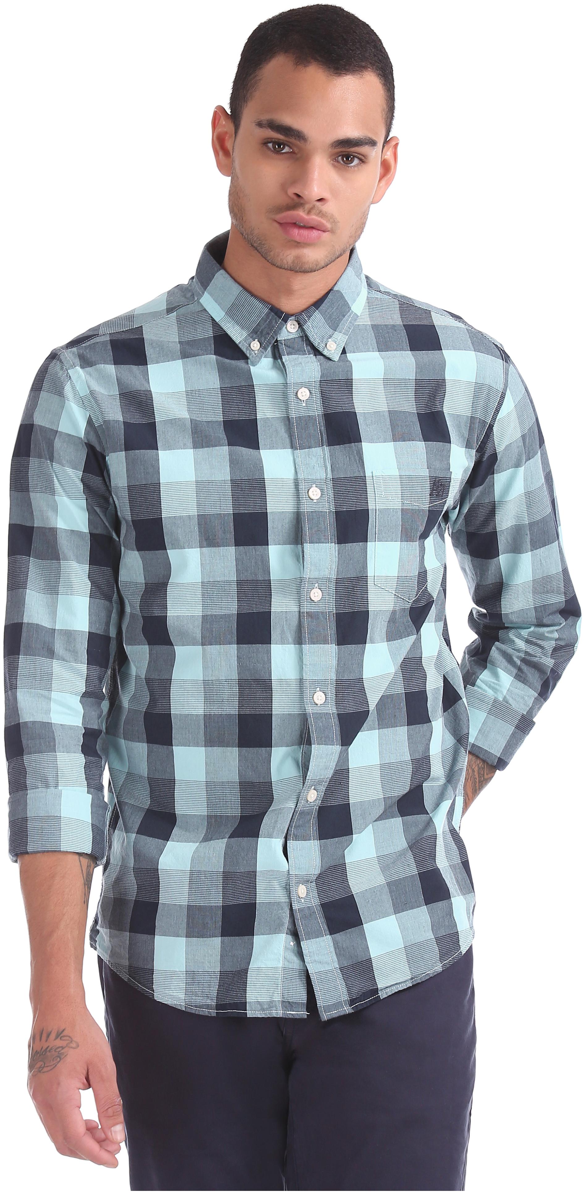 

Aeropostale Men Blue Checked Slim Fit Casual Shirt